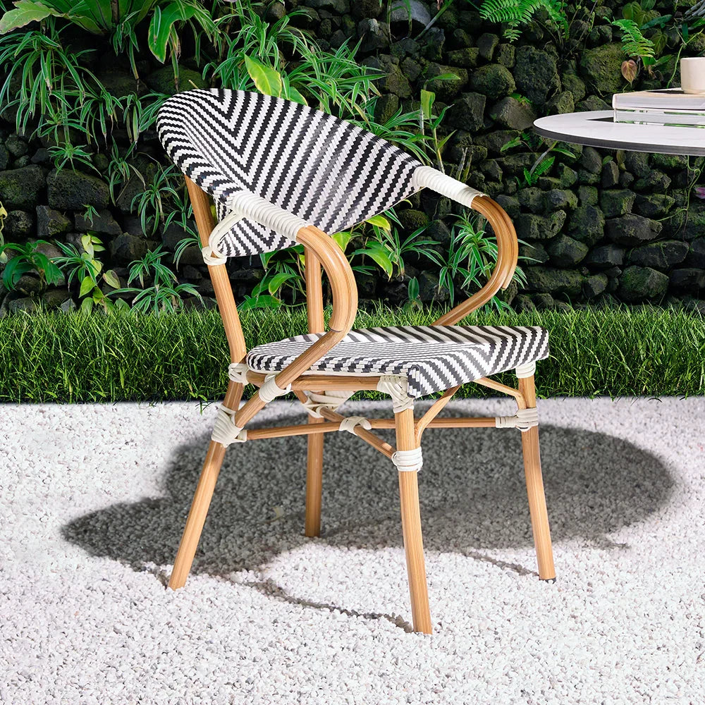 V Popsicle Aluminium Chair With Armrest - Light Walnut / Aluminium Frame and PVC Weaving / L:57 x B:57 x H:83 In cm