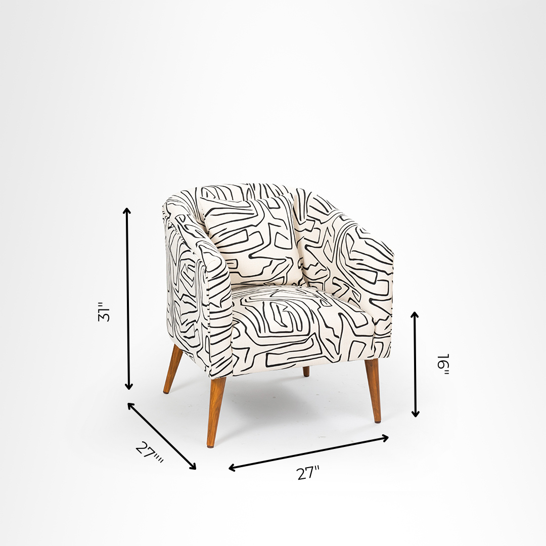 Valencia Lounge Chair - W: 27’’ D: 27’’ H: 31’’ SH: 16’’ / Black & White / Fabric And Solid Beech Wood Legs - Indoor