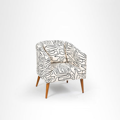 Valencia Lounge Chair - W: 27’’ D: 27’’ H: 31’’ SH: 16’’ / Black & White / Fabric And Solid Beech Wood Legs - Indoor