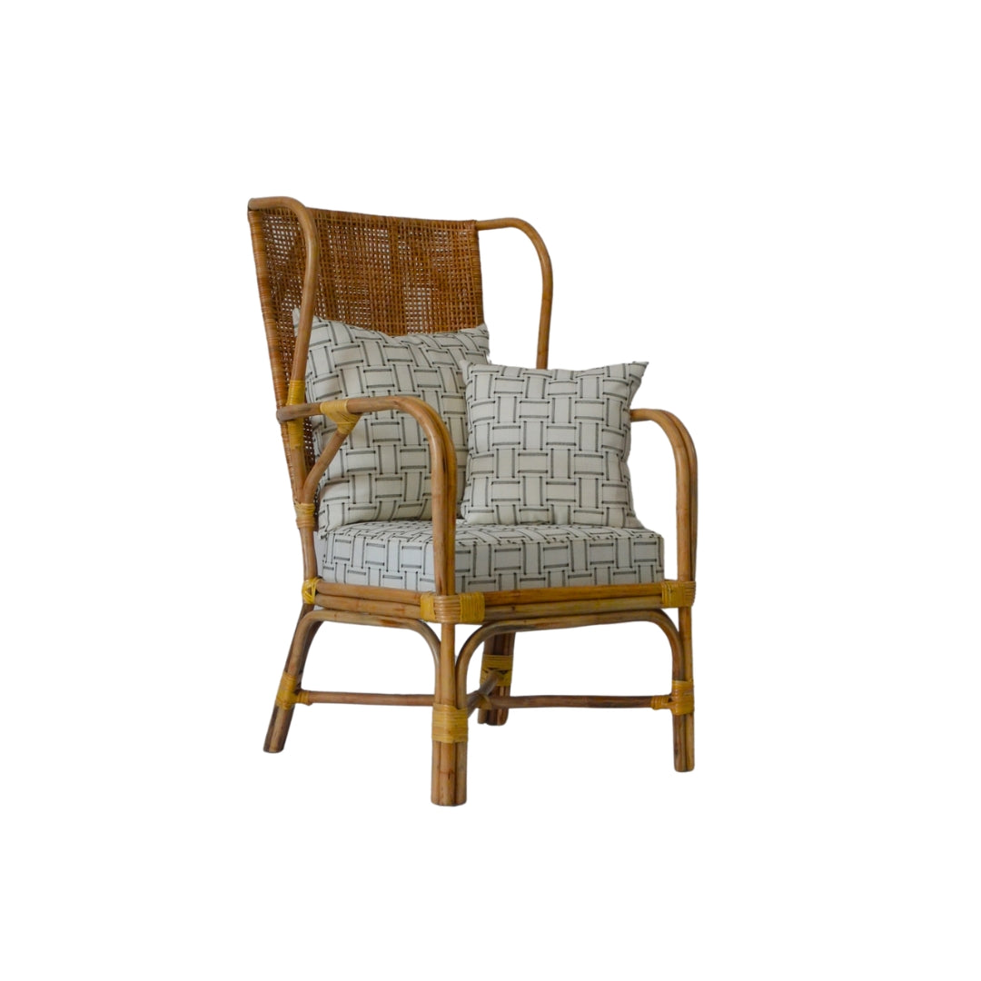 Varo Bamboo High Back Chair - Natural / Upholstery: Cotton polyester; Bamboo, cane / L: 25’’ W: 29’’ H: 44’’; Seat