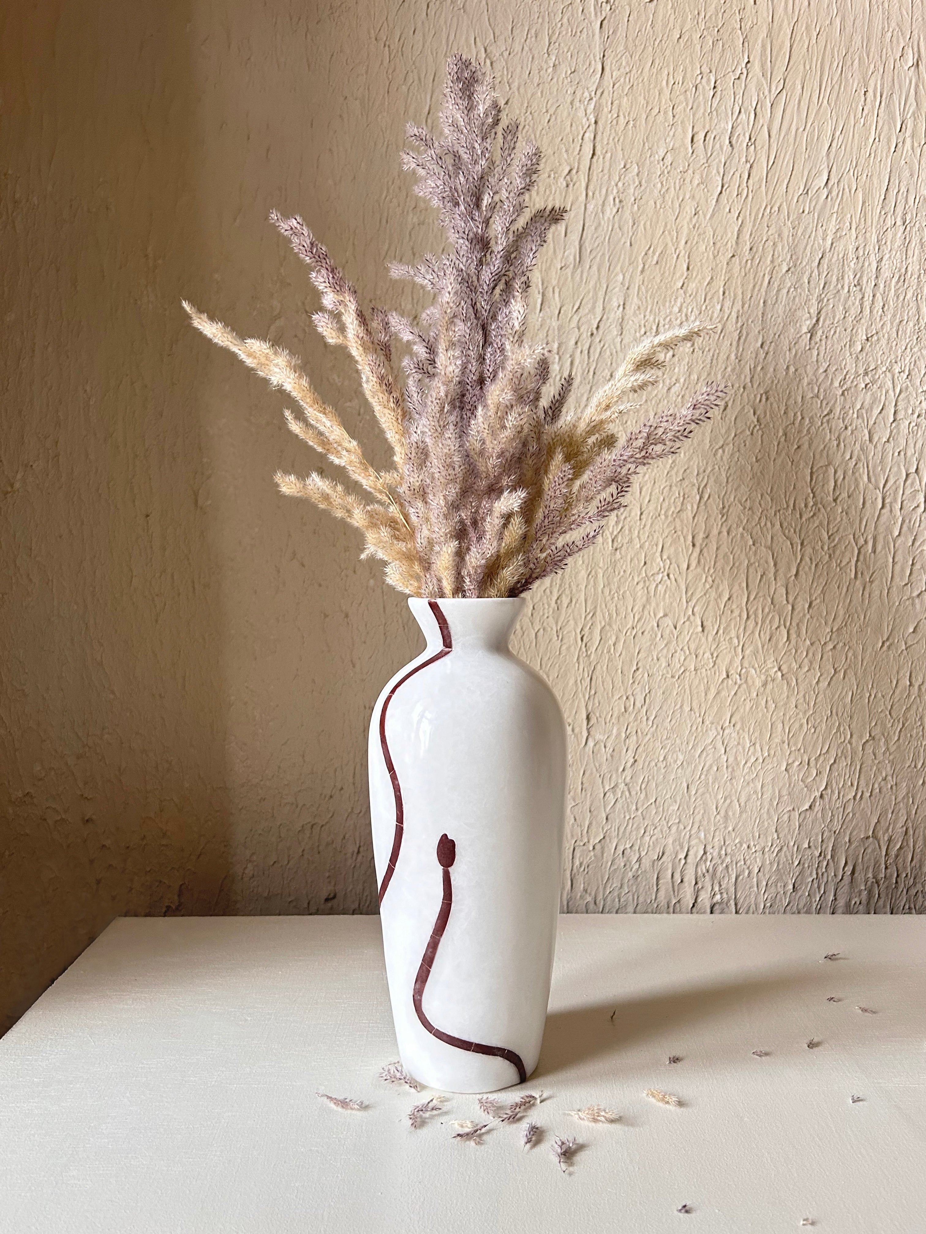 Vase - White / Alabaster Stone and Red stone / Height: 250 mm - Decor