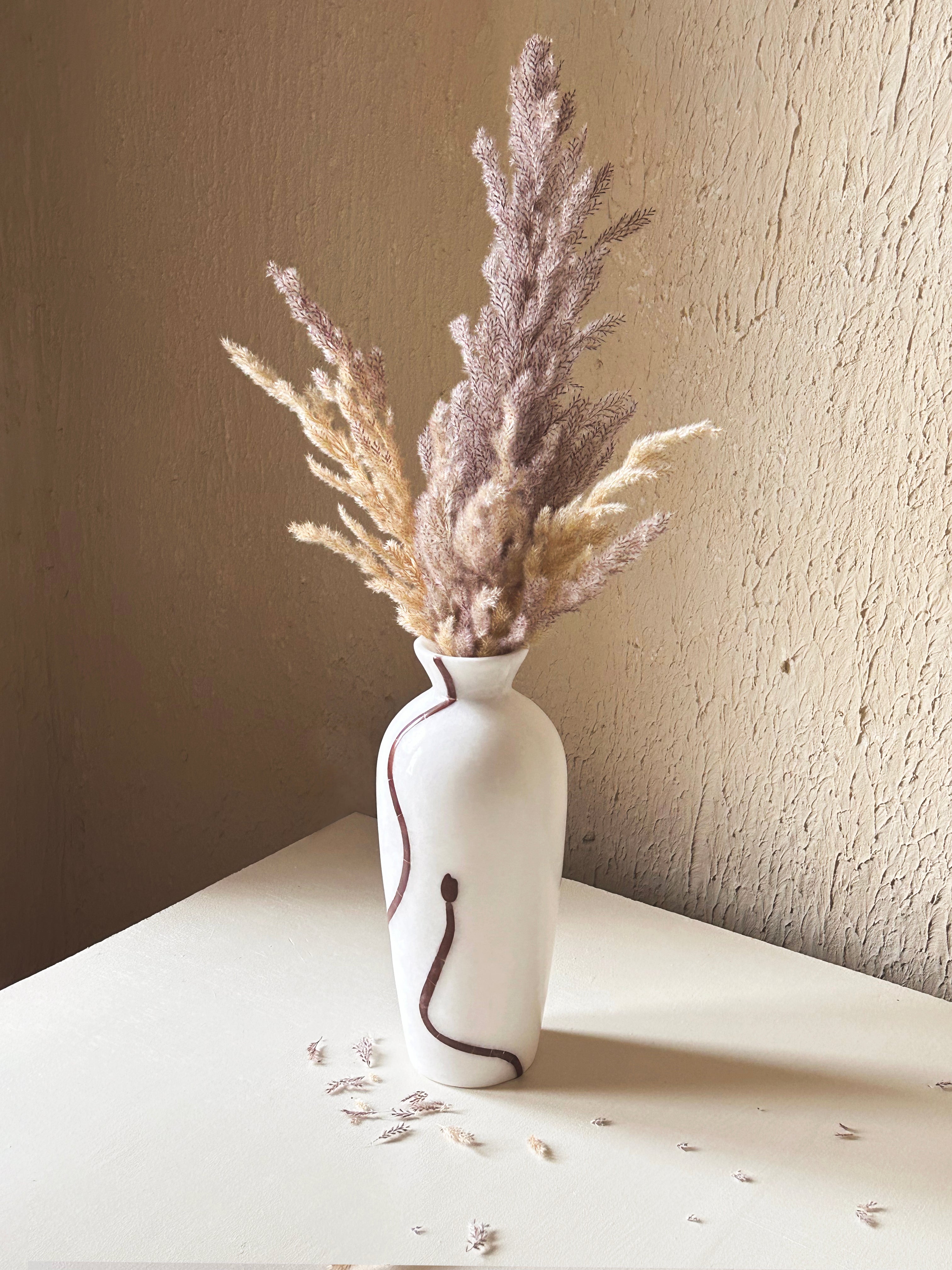 Vase - White / Alabaster Stone and Red stone / Height: 250 mm - Decor