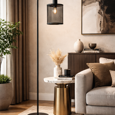 Velar Mesh Floor Lamp - Black / 13 inches, Width - 9 inches, Height: 60 inches / Mild Steel - Lighting