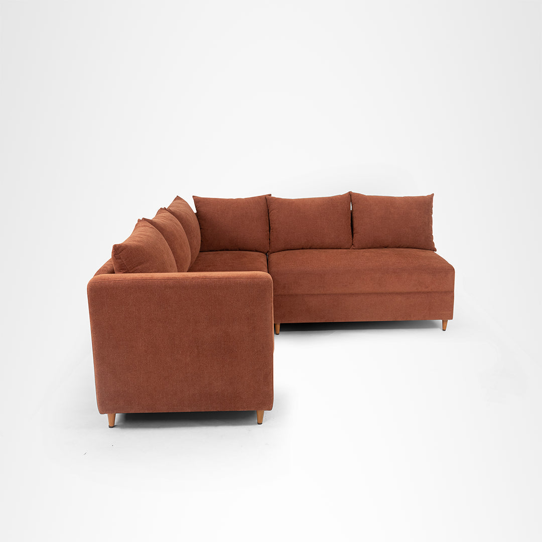Vero Sectional Sofa - W: 84 ’ D: 109’’ H: 33’’ SH: 17’’ / Brown / Acacia Wood & Upholstered Fabric - Indoor Furniture