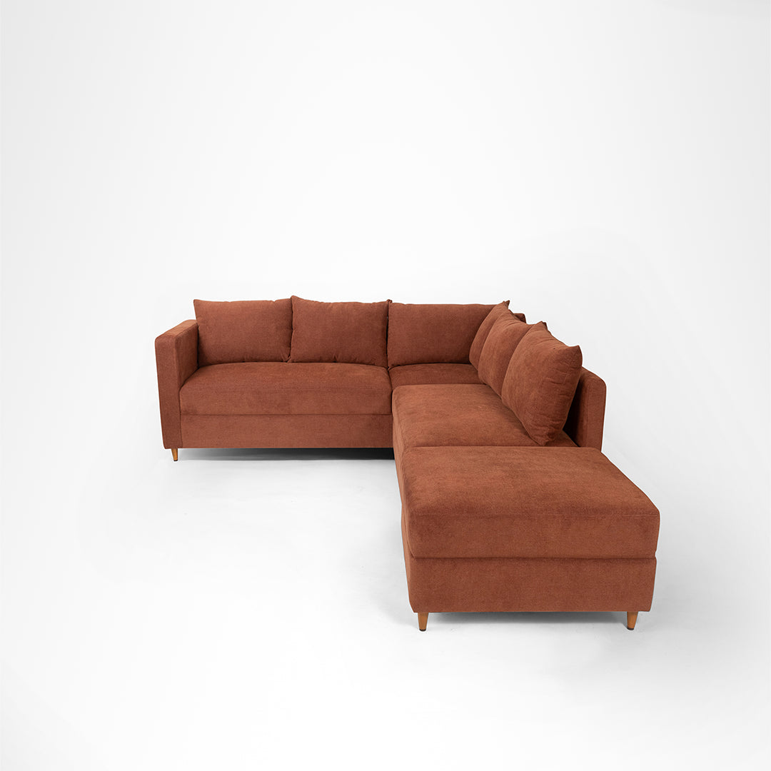 Vero Sectional Sofa - W: 84 ’ D: 109’’ H: 33’’ SH: 17’’ / Brown / Acacia Wood & Upholstered Fabric - Indoor Furniture