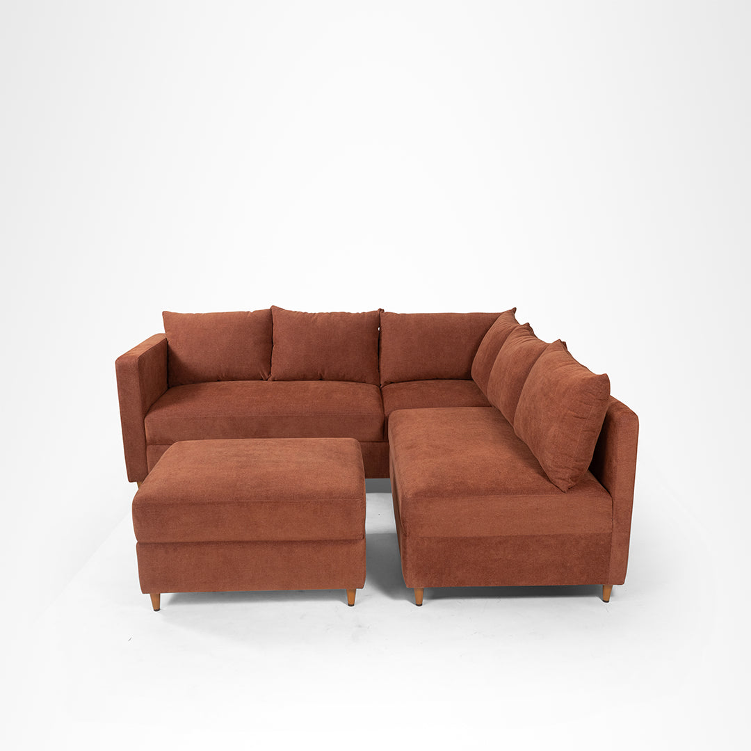 Vero Sectional Sofa - W: 84 ’ D: 109’’ H: 33’’ SH: 17’’ / Brown / Acacia Wood & Upholstered Fabric - Indoor Furniture