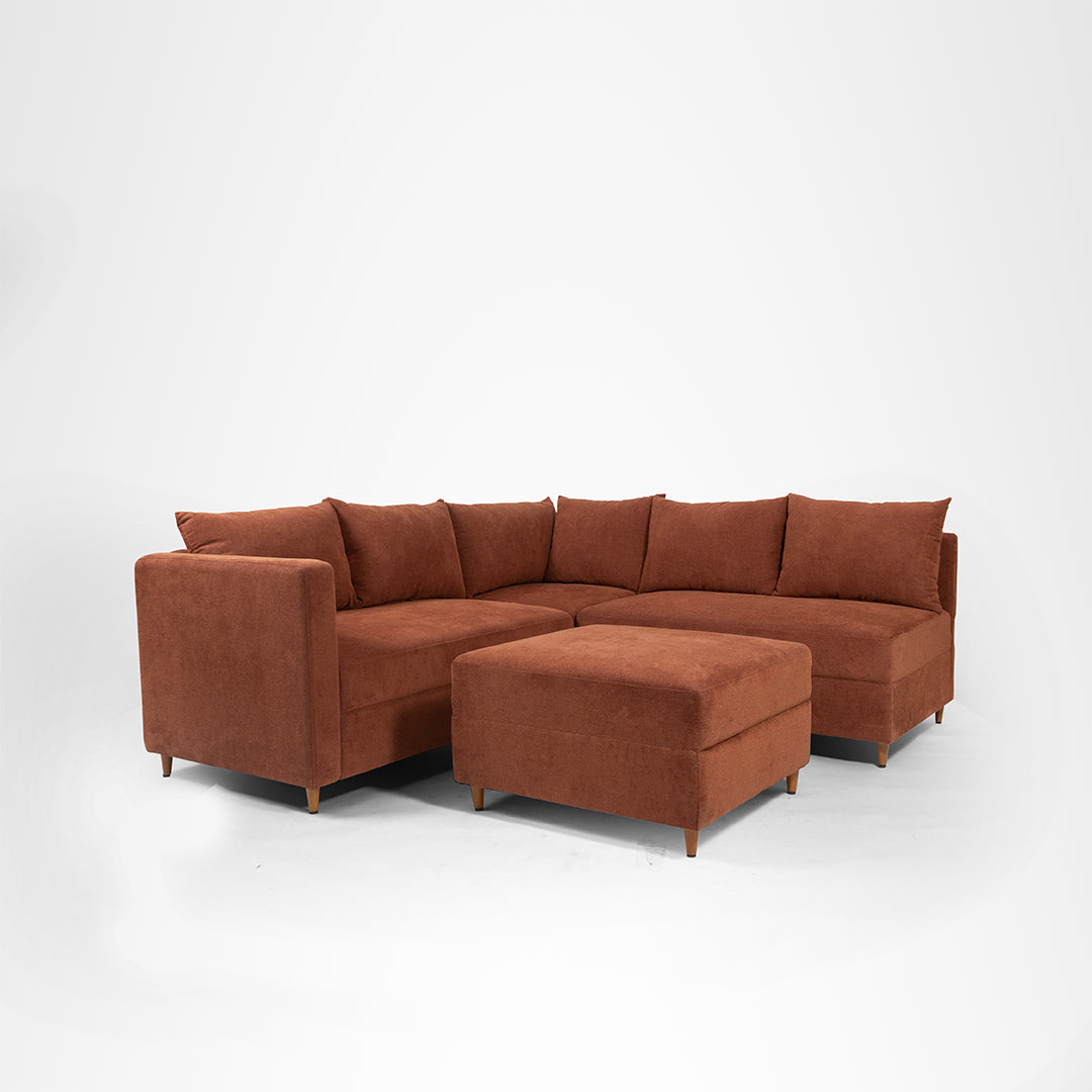 Vero Sectional Sofa - W: 84 ’ D: 109’’ H: 33’’ SH: 17’’ / Brown / Acacia Wood & Upholstered Fabric - Indoor Furniture