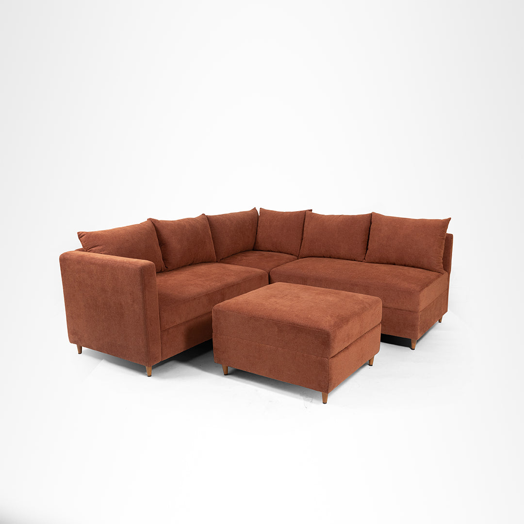Vero Sectional Sofa - W: 84 ’ D: 109’’ H: 33’’ SH: 17’’ / Brown / Acacia Wood & Upholstered Fabric - Indoor Furniture