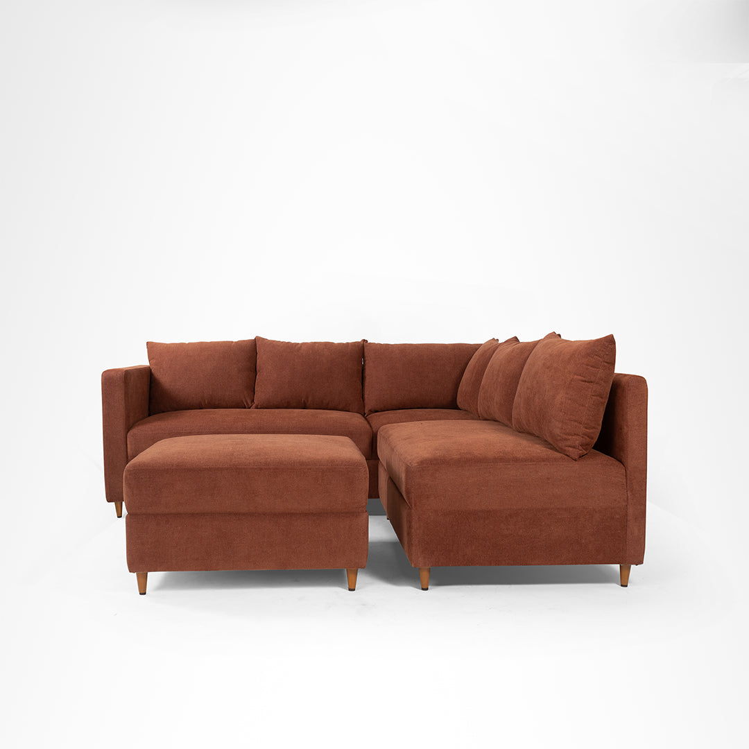 Vero Sectional Sofa - W: 84 ’ D: 109’’ H: 33’’ SH: 17’’ / Brown / Acacia Wood & Upholstered Fabric - Indoor Furniture