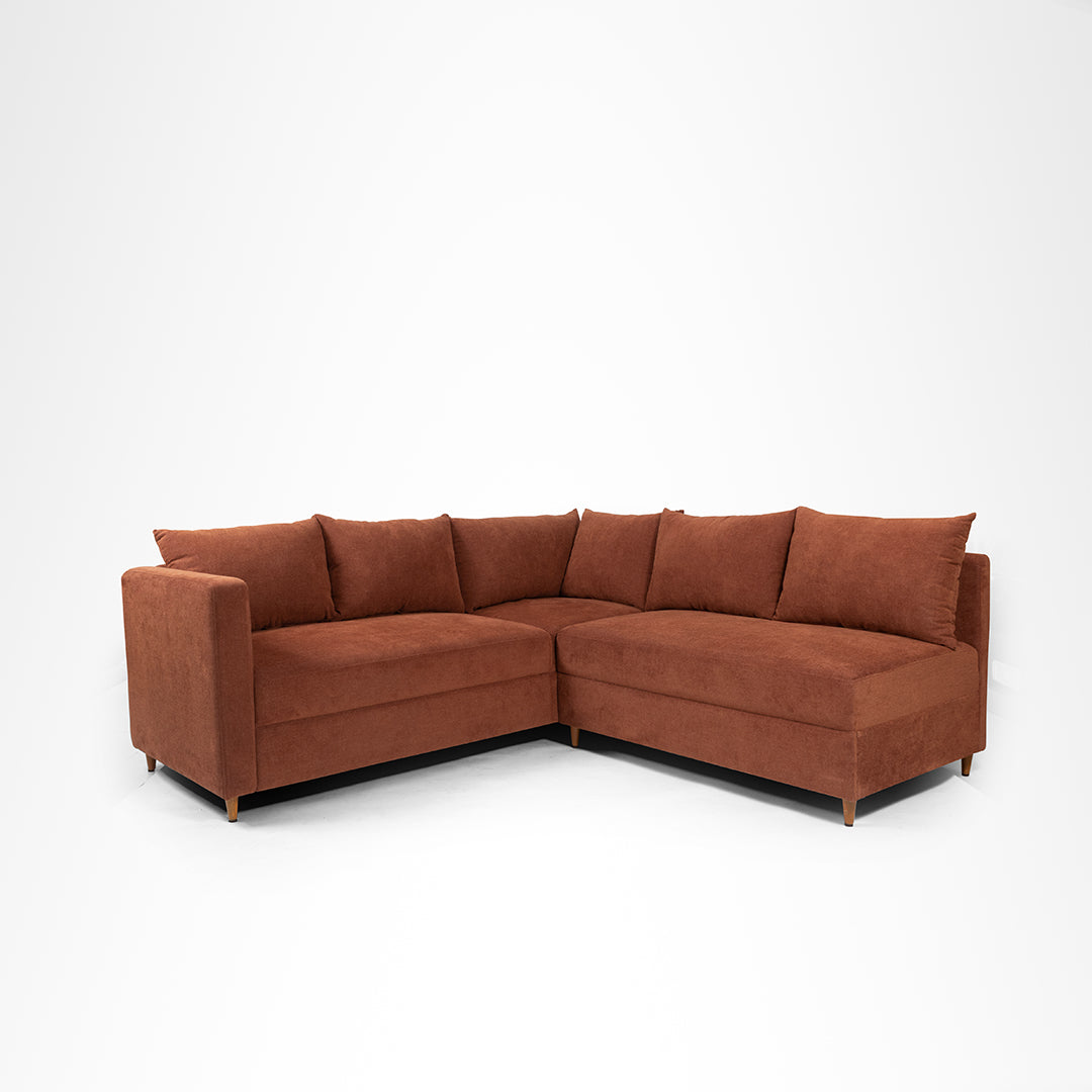 Vero Sectional Sofa - W: 84 ’ D: 109’’ H: 33’’ SH: 17’’ / Brown / Acacia Wood & Upholstered Fabric - Indoor Furniture