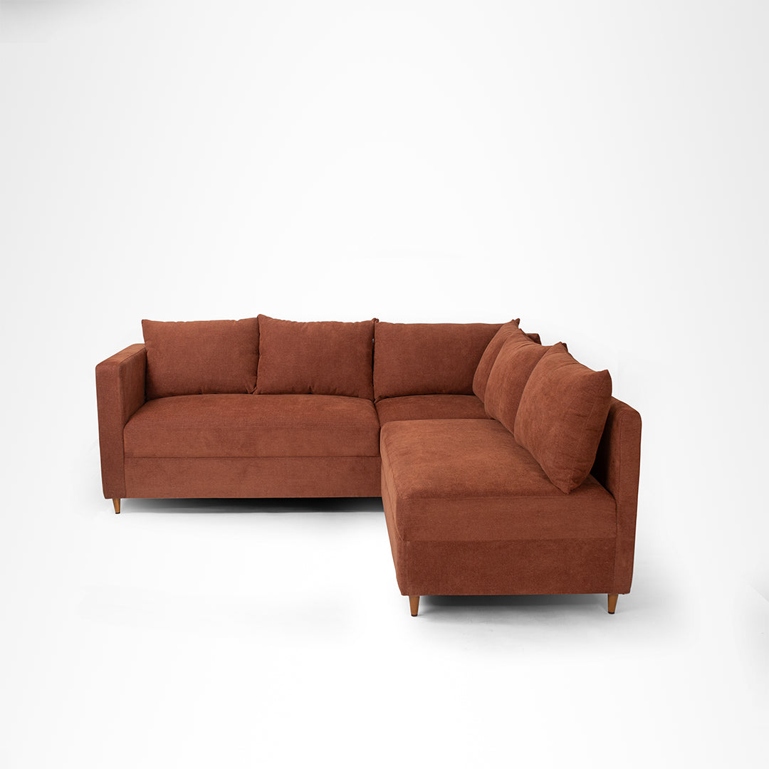 Vero Sectional Sofa - W: 84 ’ D: 109’’ H: 33’’ SH: 17’’ / Brown / Acacia Wood & Upholstered Fabric - Indoor Furniture