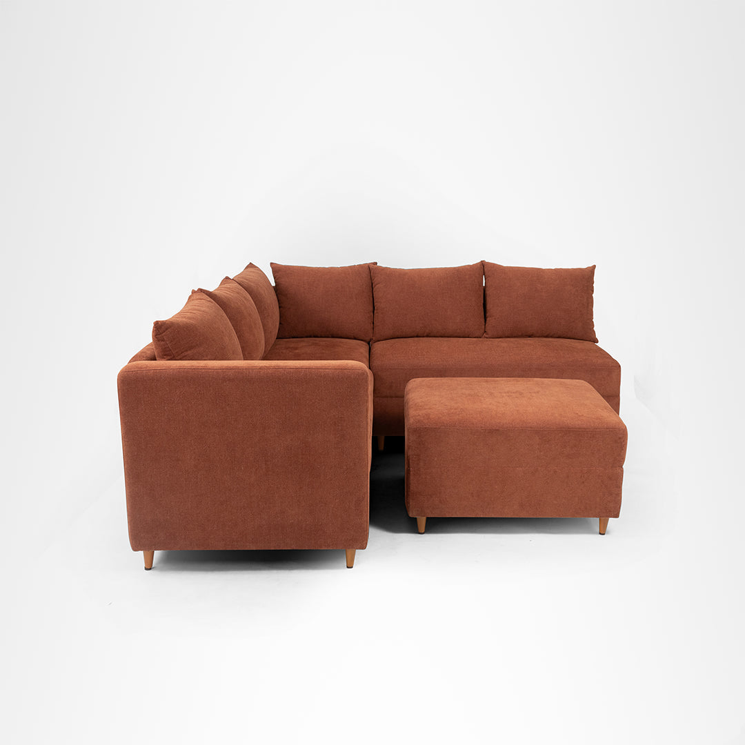 Vero Sectional Sofa - W: 84 ’ D: 109’’ H: 33’’ SH: 17’’ / Brown / Acacia Wood & Upholstered Fabric - Indoor Furniture