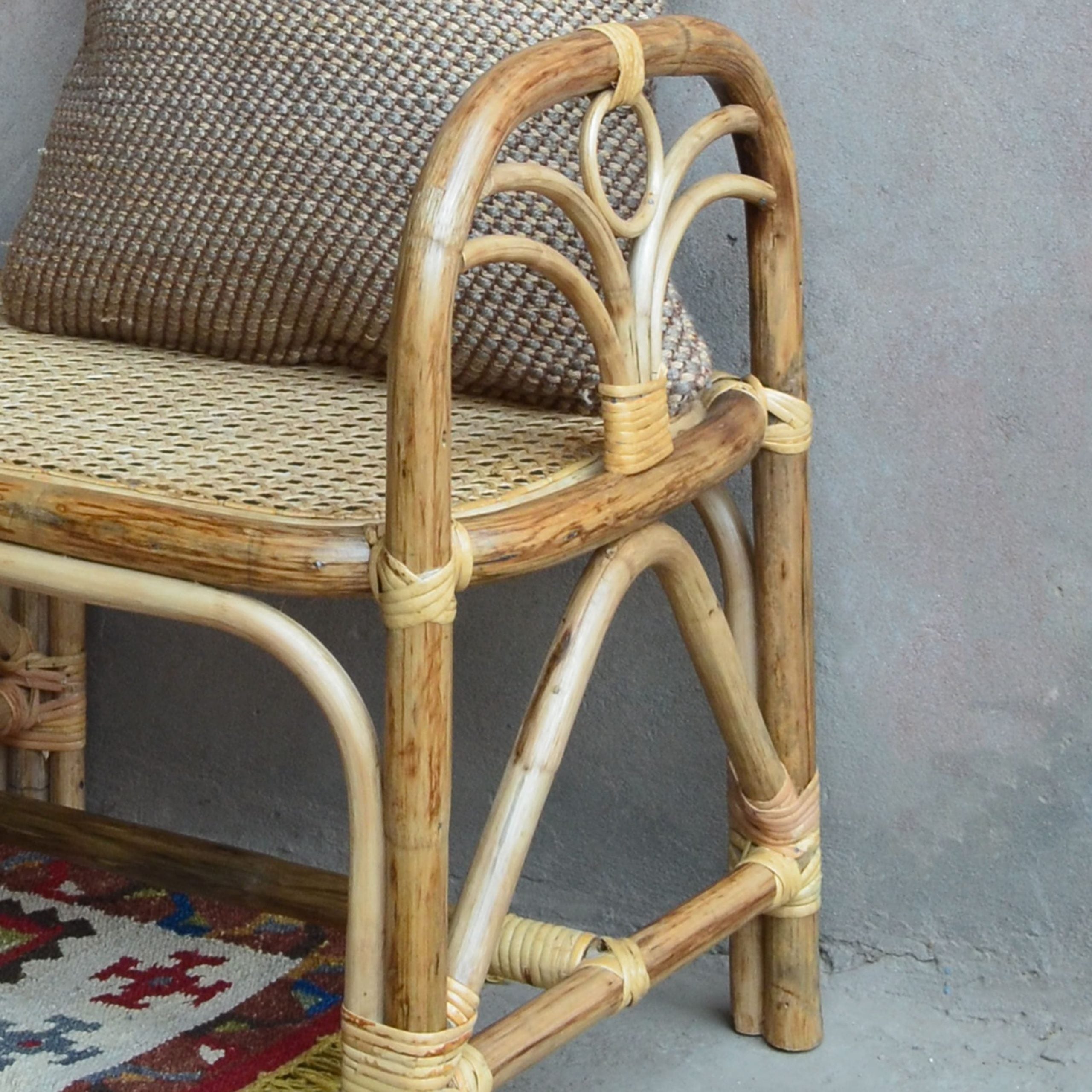 Vintage Bamboo Bench - Natural / Bamboo and cane / L: 42.5’’ W: 17.5’’ H: 24’’; Seat Height: 15’’ - Furniture