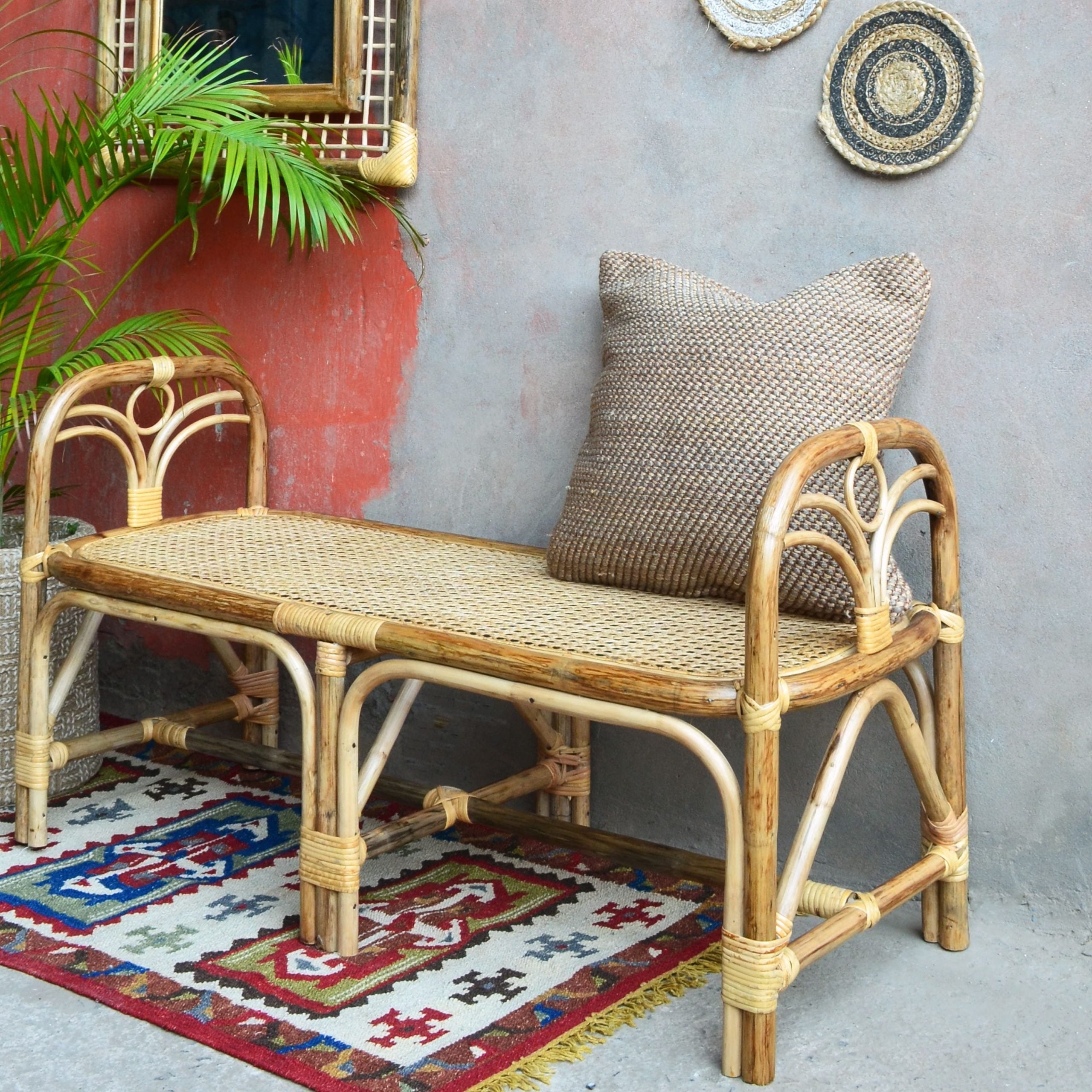 Vintage Bamboo Bench - Natural / Bamboo and cane / L: 42.5’’ W: 17.5’’ H: 24’’; Seat Height: 15’’ - Furniture