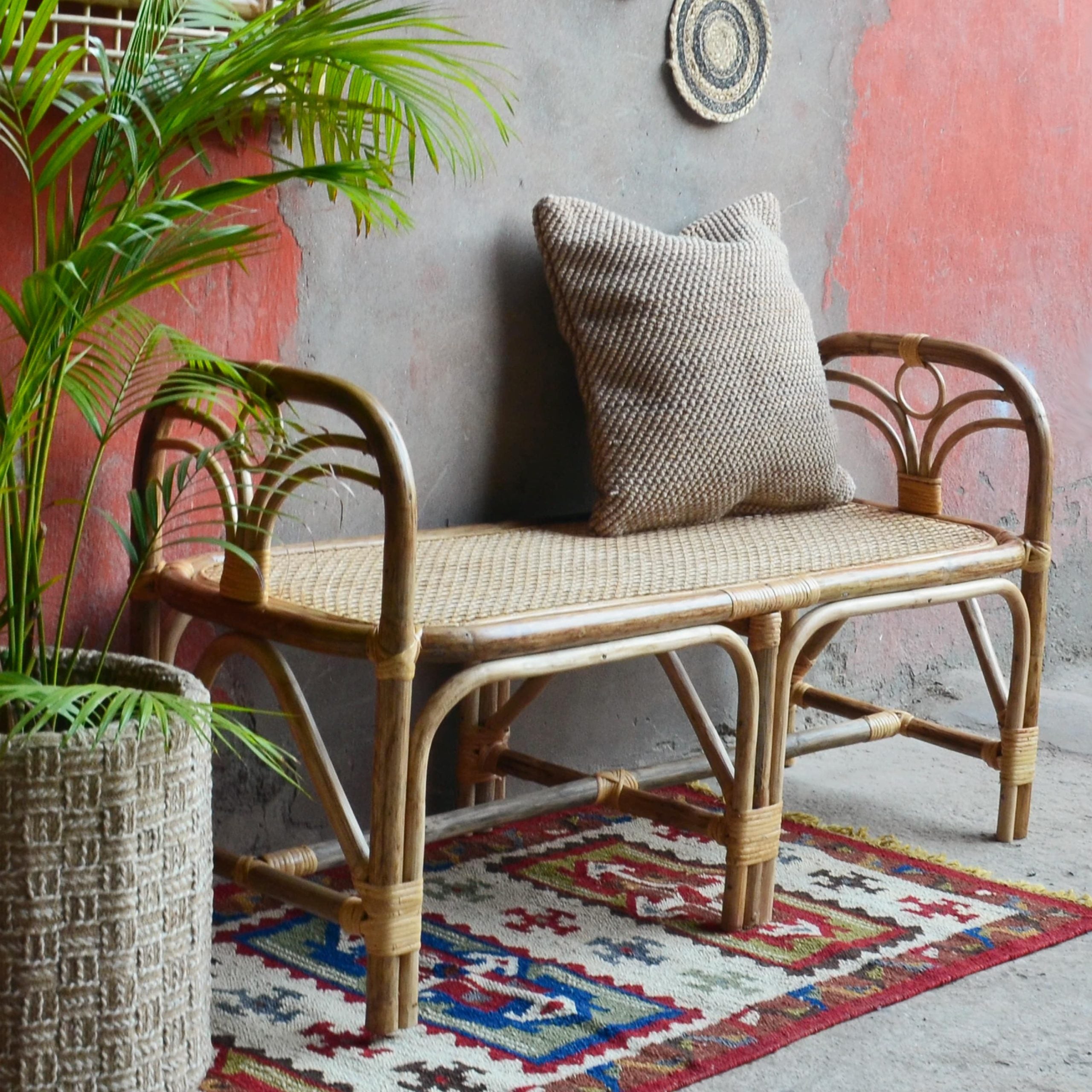 Vintage Bamboo Bench - Natural / Bamboo and cane / L: 42.5’’ W: 17.5’’ H: 24’’; Seat Height: 15’’ - Furniture