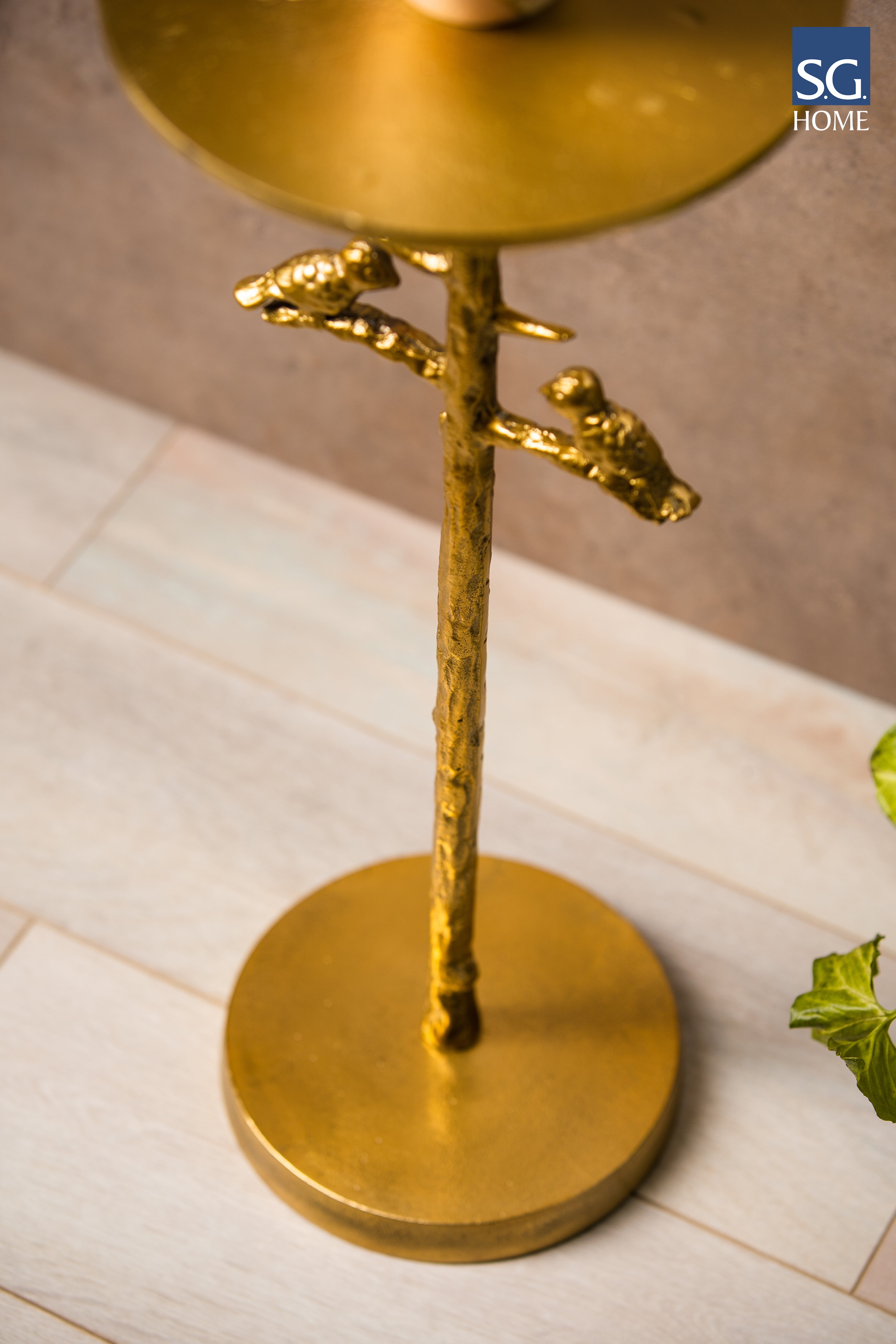 Vintage Bird Nest Drink Table - Golden / 23 x W:23 x H:59 In Cms / Metal - Indoor Furniture