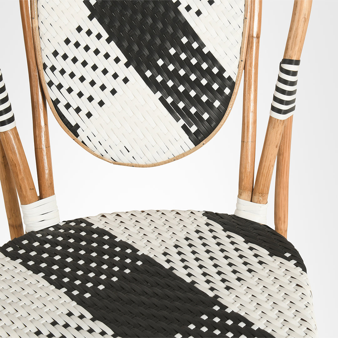 W Popsicle Cane Chair - W: 17’’ D: 18’’ TH: 38’’ SH: 19’’ / Black and White / Cane Frame and PVC Weaving - Outdoor