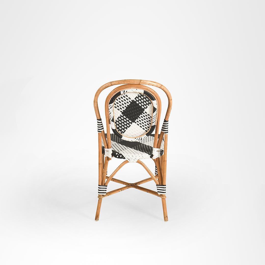 W Popsicle Cane Chair - W: 17’’ D: 18’’ TH: 38’’ SH: 19’’ / Black and White / Cane Frame and PVC Weaving - Outdoor
