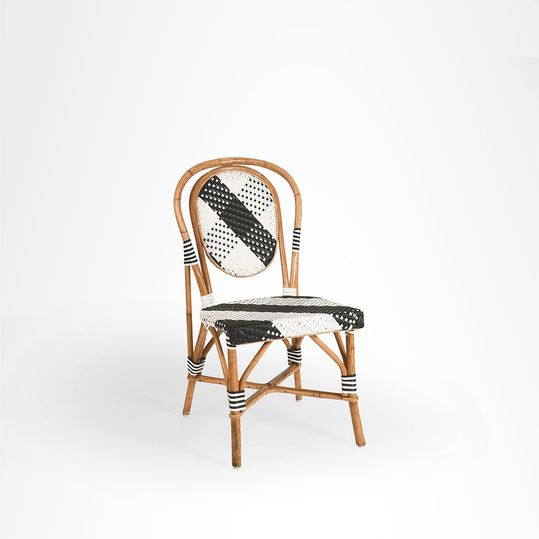 W Popsicle Cane Chair - W: 17’’ D: 18’’ TH: 38’’ SH: 19’’ / Black and White / Cane Frame and PVC Weaving - Outdoor