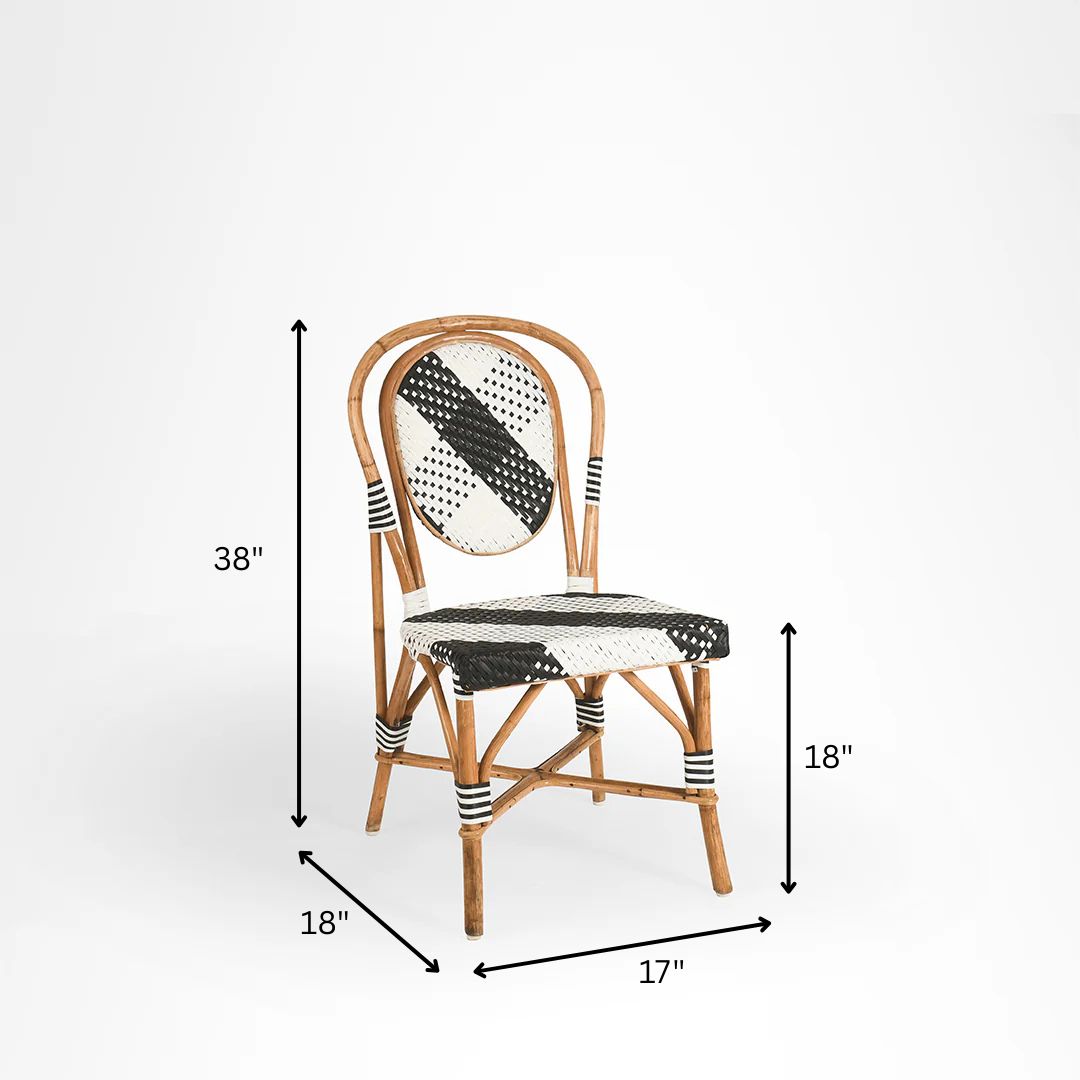 W Popsicle Cane Chair - W: 17’’ D: 18’’ TH: 38’’ SH: 19’’ / Black and White / Cane Frame and PVC Weaving - Outdoor