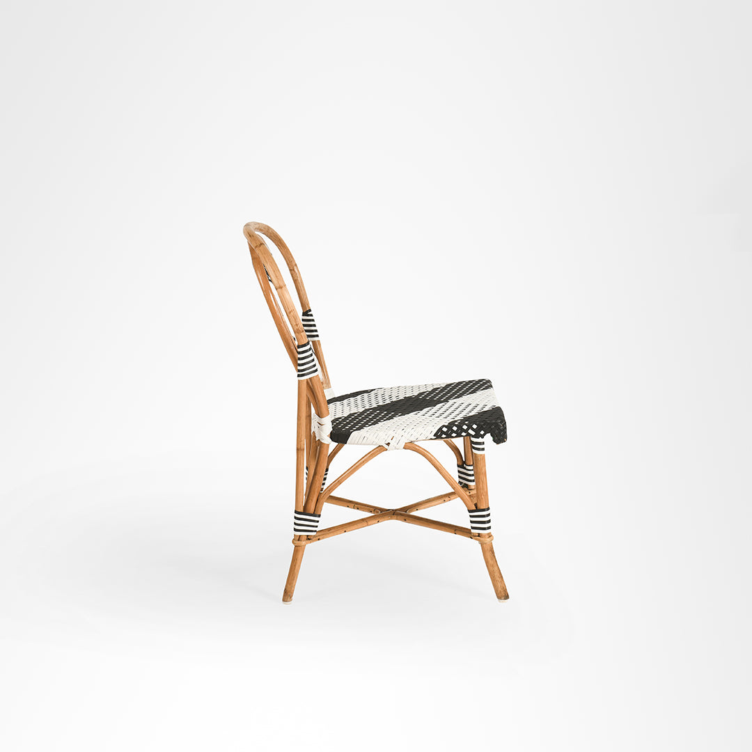 W Popsicle Cane Chair - W: 17’’ D: 18’’ TH: 38’’ SH: 19’’ / Black and White / Cane Frame and PVC Weaving - Outdoor