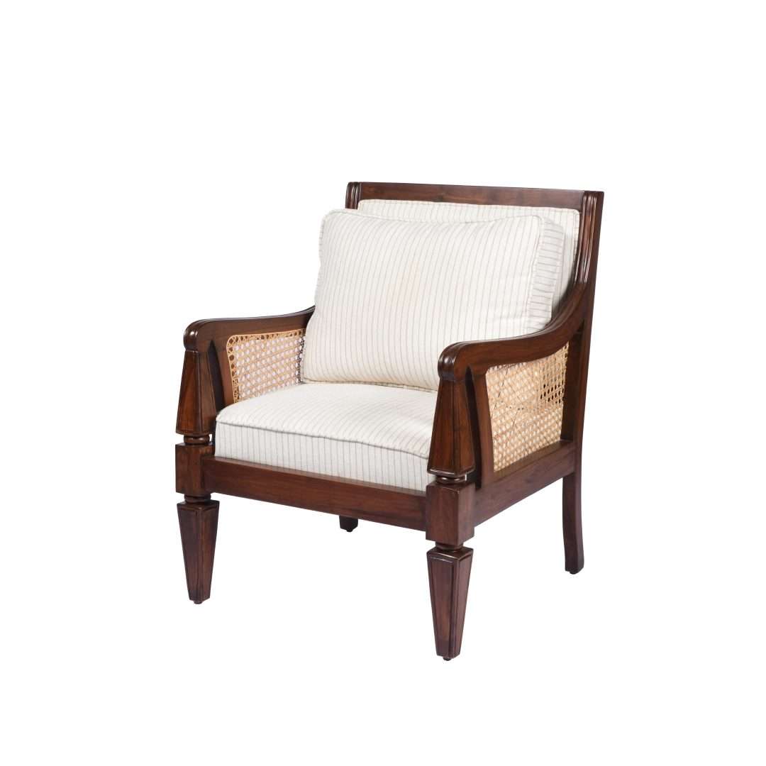 Wallace Cane Armchair - Teak / Teakwood, cane, fabric / L: 28’’ W: 28’’ H: 35’’; Seat Height: 18’’ - Furniture