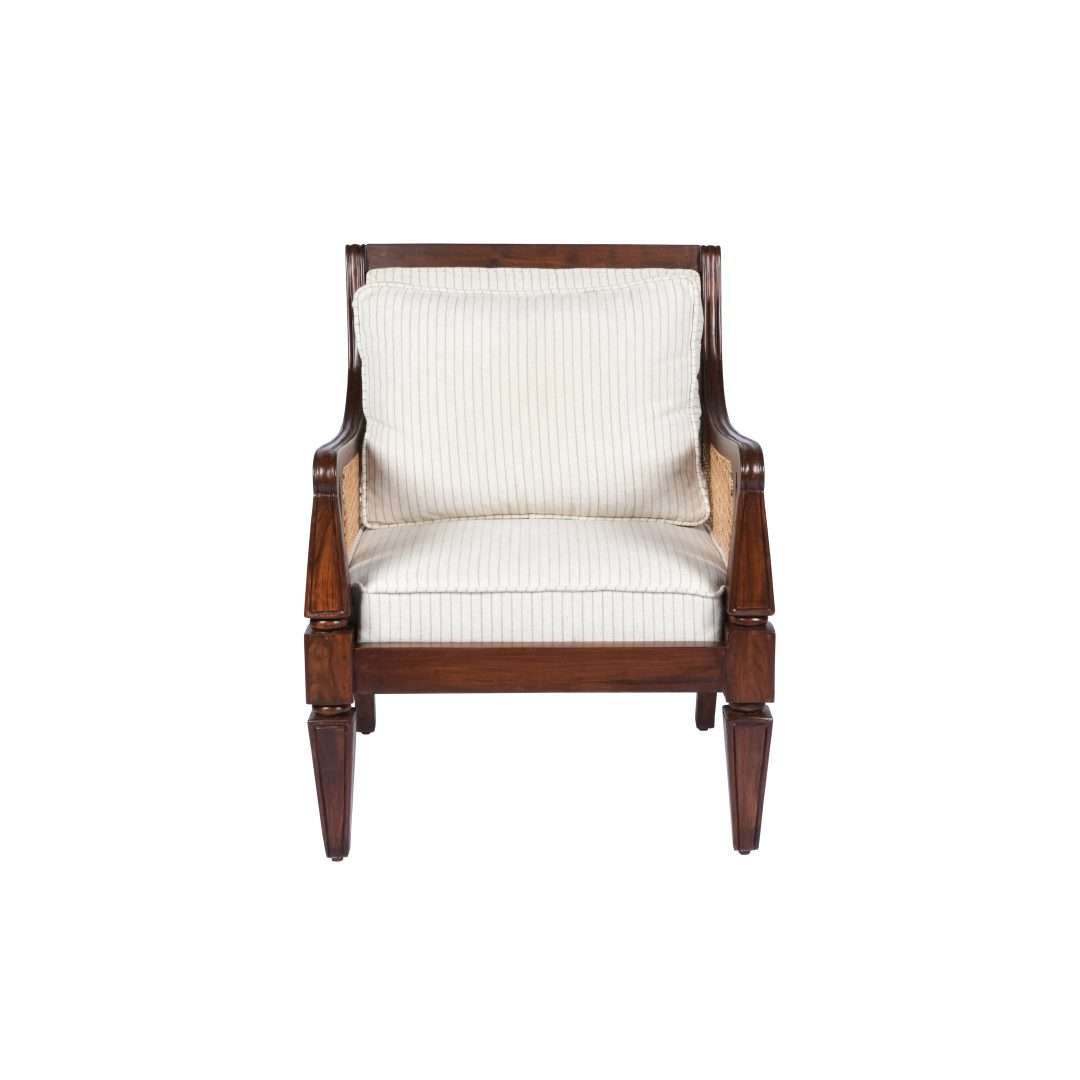 Wallace Cane Armchair - Teak / Teakwood, cane, fabric / L: 28’’ W: 28’’ H: 35’’; Seat Height: 18’’ - Furniture