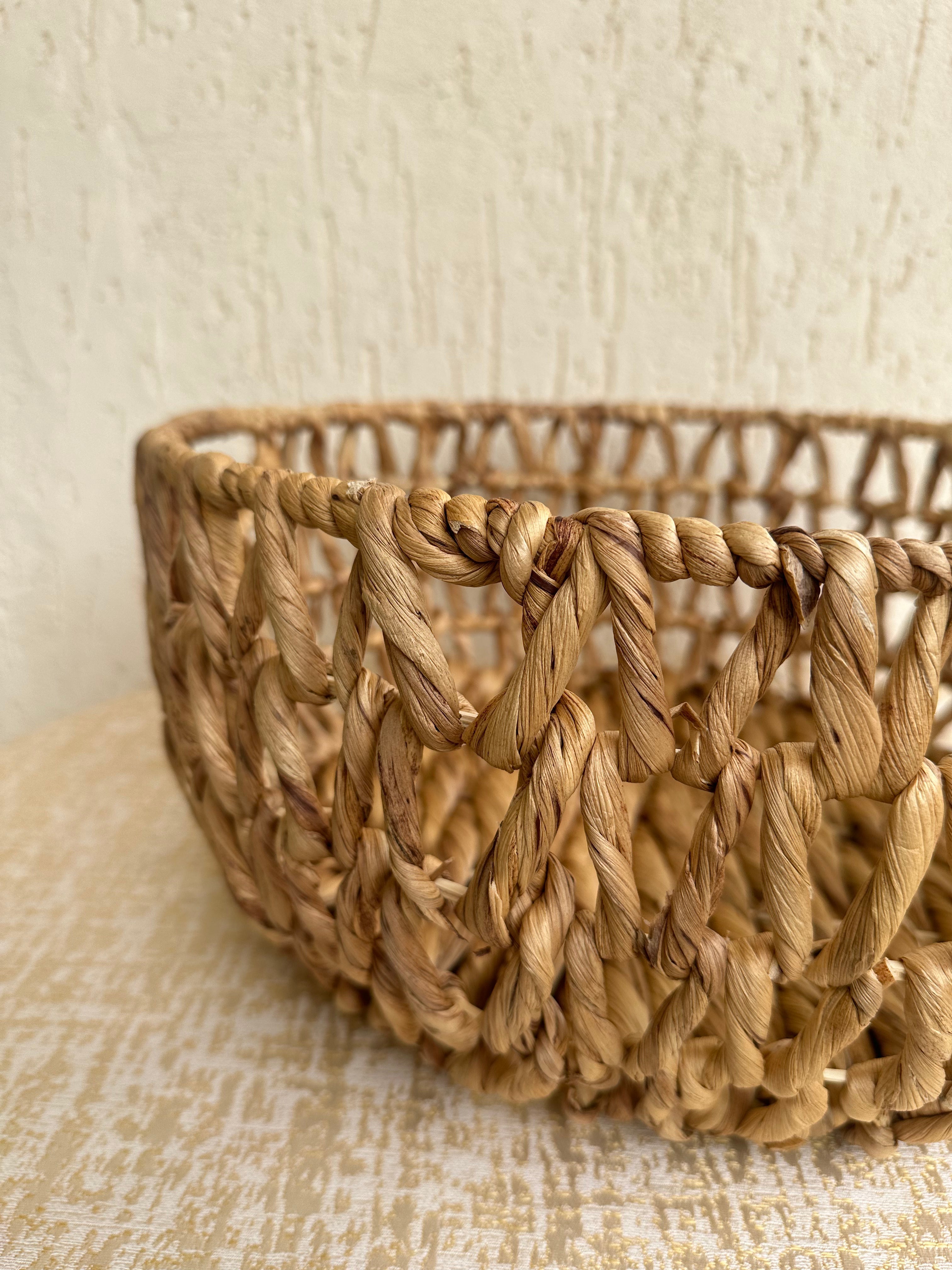 Water Hyacinth Cut-Work Basket - Natural / Water Hyacinth - Decor