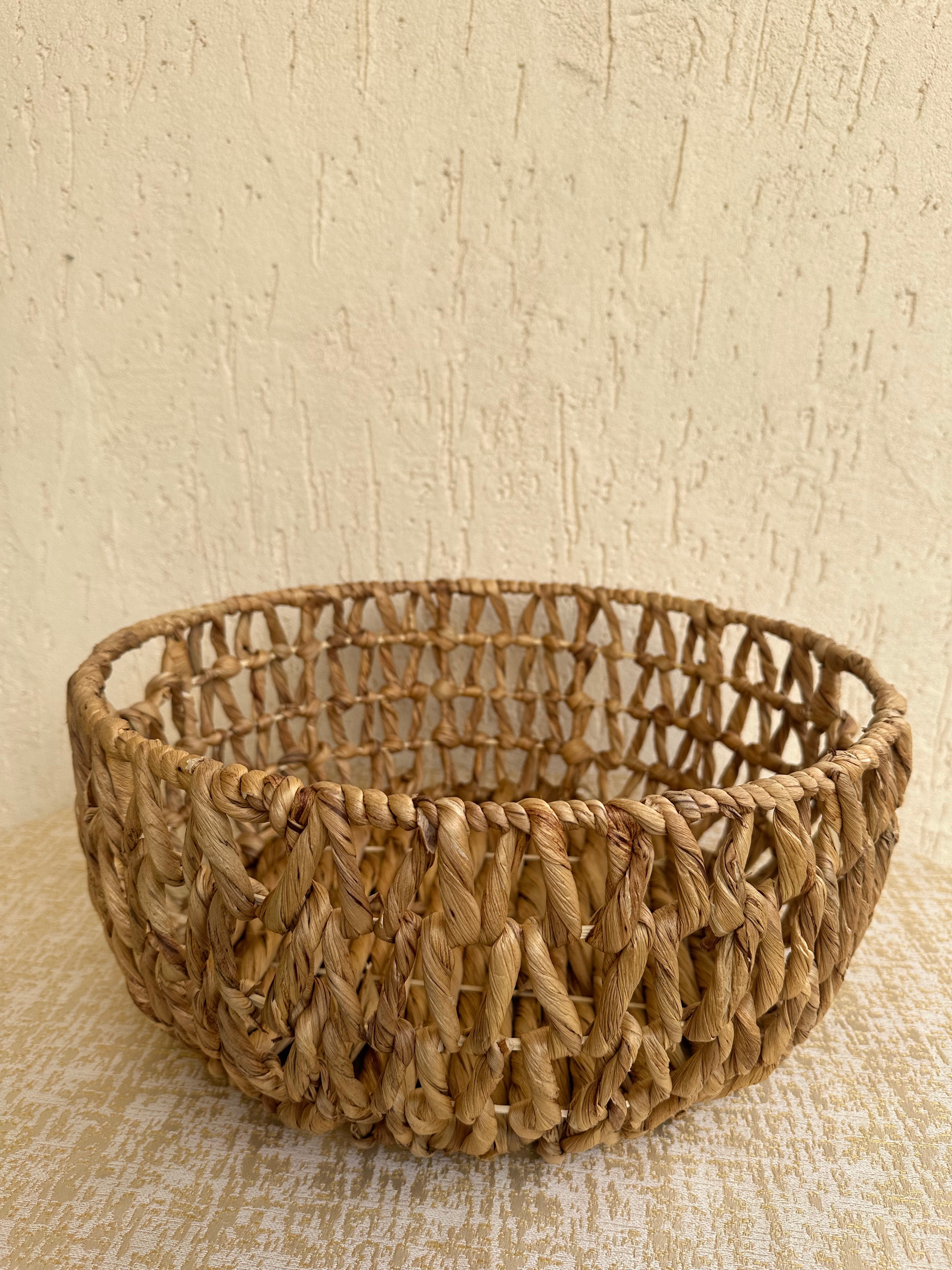 Water Hyacinth Cut-Work Basket - Natural / Water Hyacinth - Decor
