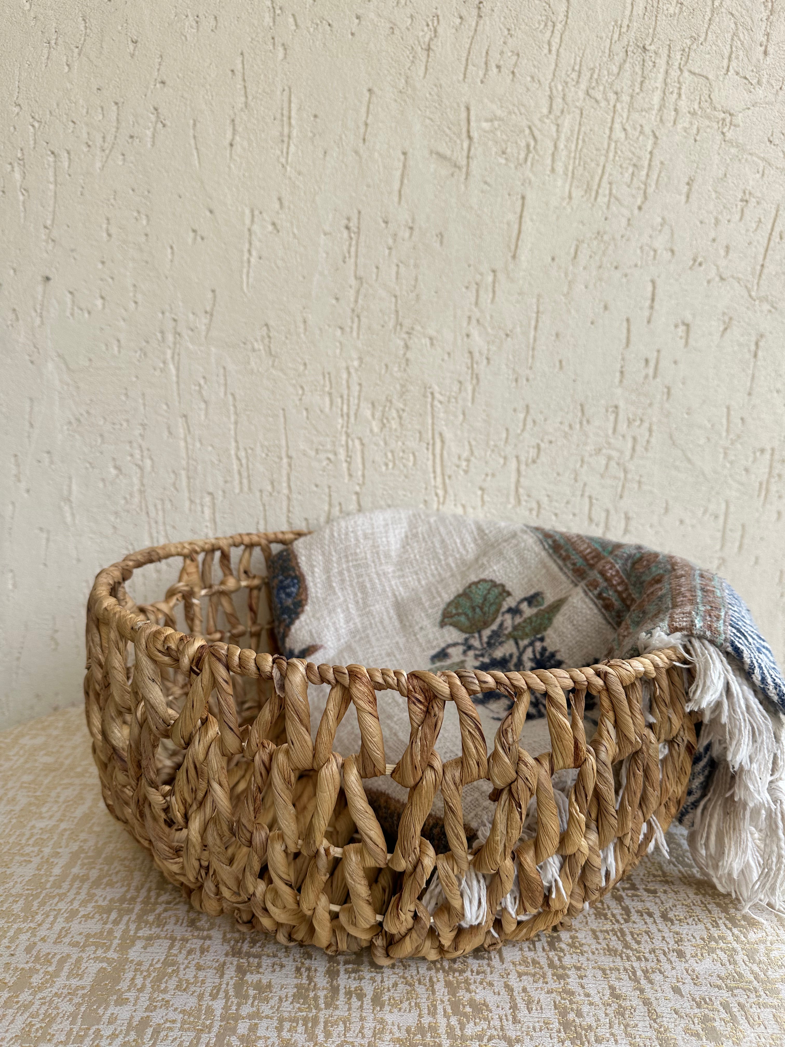 Water Hyacinth Cut-Work Basket - Natural / Water Hyacinth - Decor