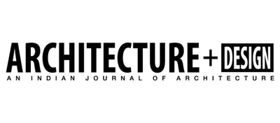 Black and white logo for architecture + design, an indian journal of architecture.