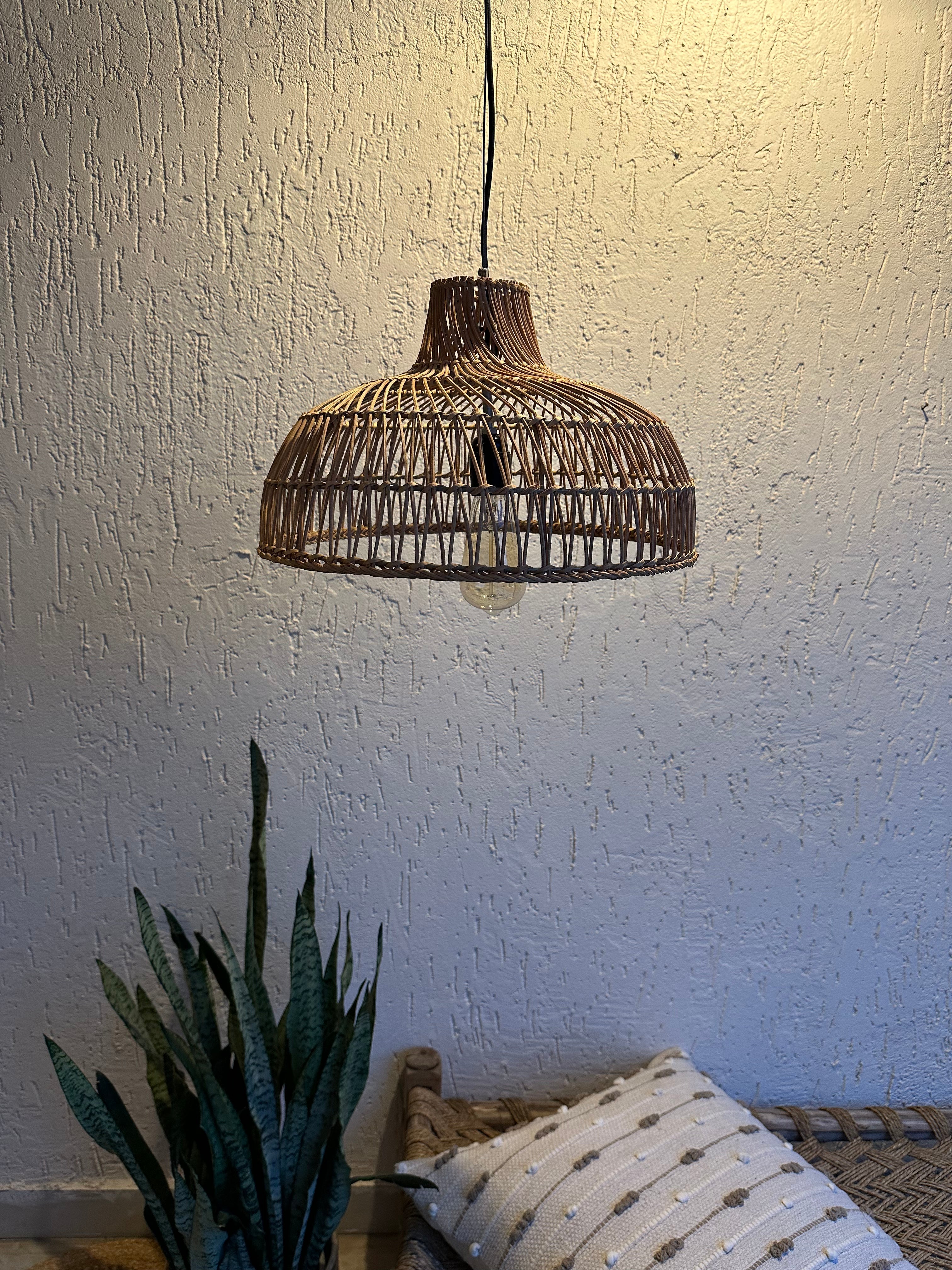 Wicker Pendant Rattan Lampshade - Natural / Rattan and Metal - Lighting