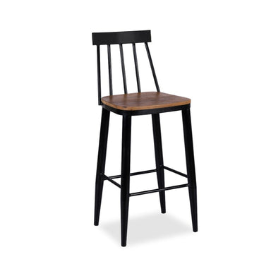 Windsor Metal Bar Chair - Natural / Wood and MS / L:44 x D:45 x H:103 x Seating Height: 71 In cms - Indoor Furniture