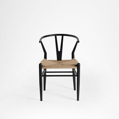 Wishbone Chair - W: 19’’ D: 16’’ H: 30.5’’ SH: 17.5’’ / MS and Rope Weaving / Black - Outdoor Furniture