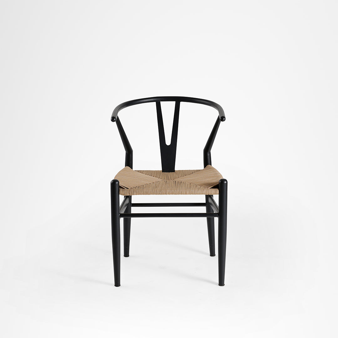 Wishbone Chair - W: 19’’ D: 16’’ H: 30.5’’ SH: 17.5’’ / MS and Rope Weaving / Black - Outdoor Furniture