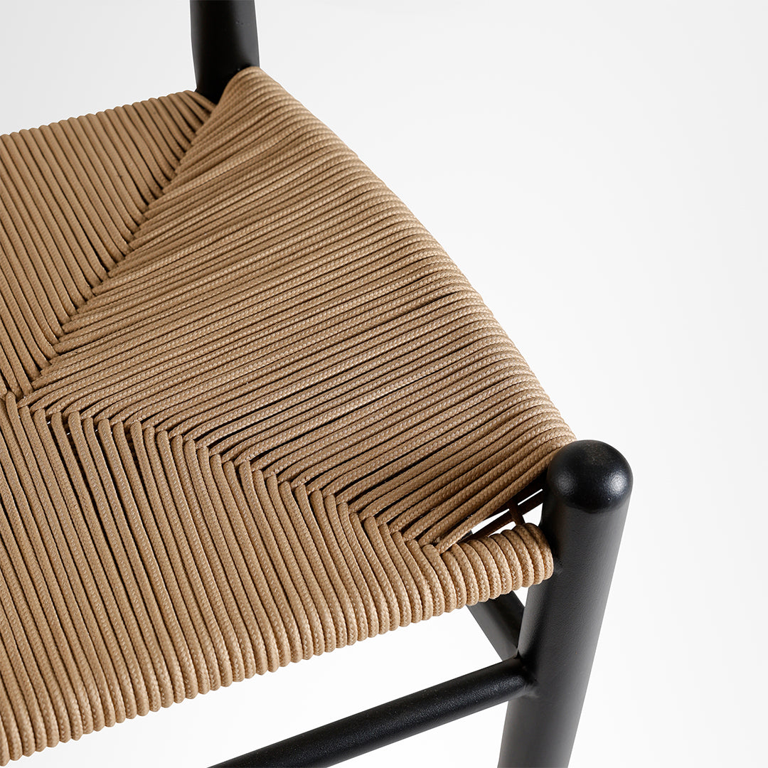 Wishbone Chair - W: 19’’ D: 16’’ H: 30.5’’ SH: 17.5’’ / MS and Rope Weaving / Black - Outdoor Furniture