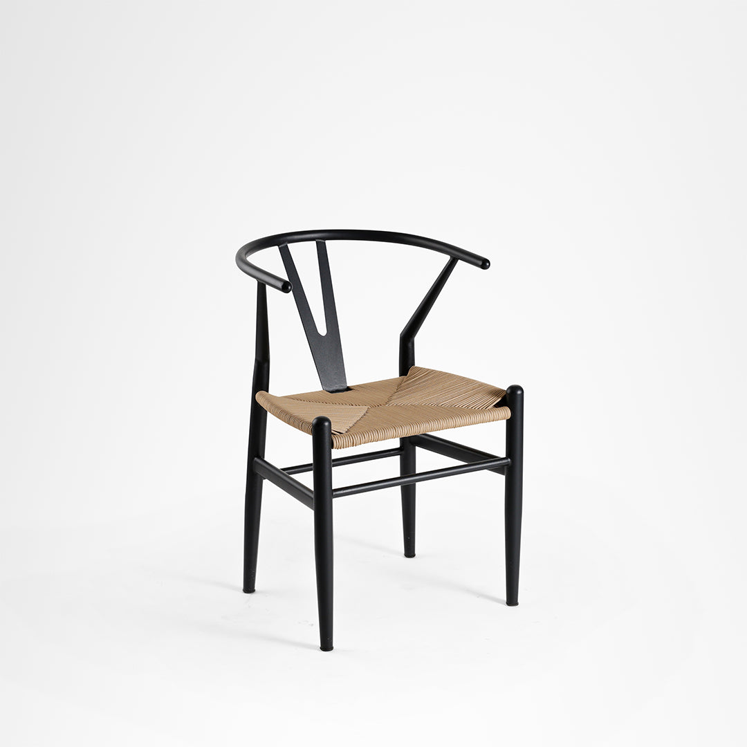 Wishbone Chair - W: 19’’ D: 16’’ H: 30.5’’ SH: 17.5’’ / MS and Rope Weaving / Black - Outdoor Furniture