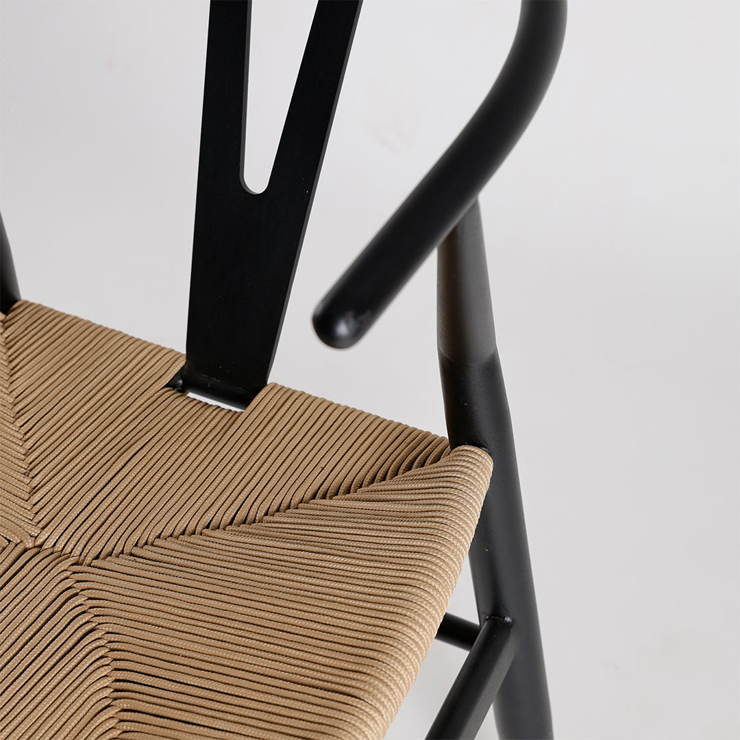 Wishbone Chair - W: 19’’ D: 16’’ H: 30.5’’ SH: 17.5’’ / MS and Rope Weaving / Black - Outdoor Furniture