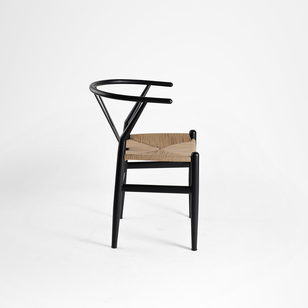 Wishbone Chair - W: 19’’ D: 16’’ H: 30.5’’ SH: 17.5’’ / MS and Rope Weaving / Black - Outdoor Furniture