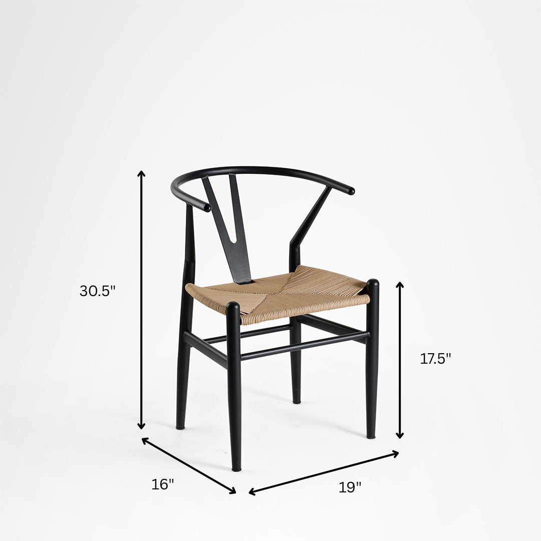 Wishbone Chair - W: 19’’ D: 16’’ H: 30.5’’ SH: 17.5’’ / MS and Rope Weaving / Black - Outdoor Furniture