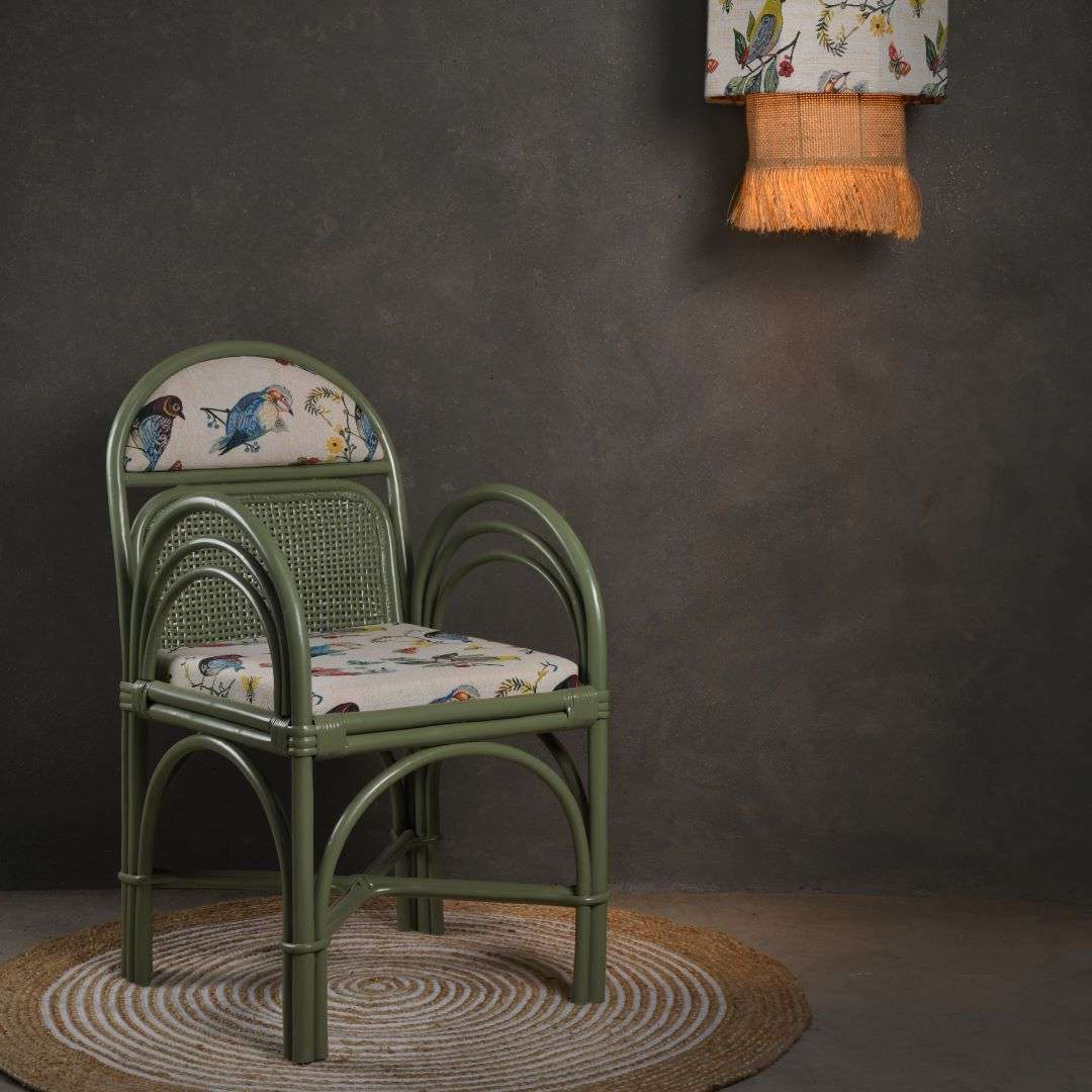 Wokha Bamboo Chair - Sage Green / Bamboo, Fabric: Cotton / L: 21’’ W: 21’’ H: 37’’; Seat Height: 18’’ - Furniture
