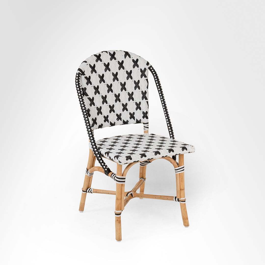 X Popsicle Cane Chair - W: 18’’ D: 19’’ TH: 38’’ SH: 19’’ / Black and White / Cane Frame and PVC Weaving - Outdoor