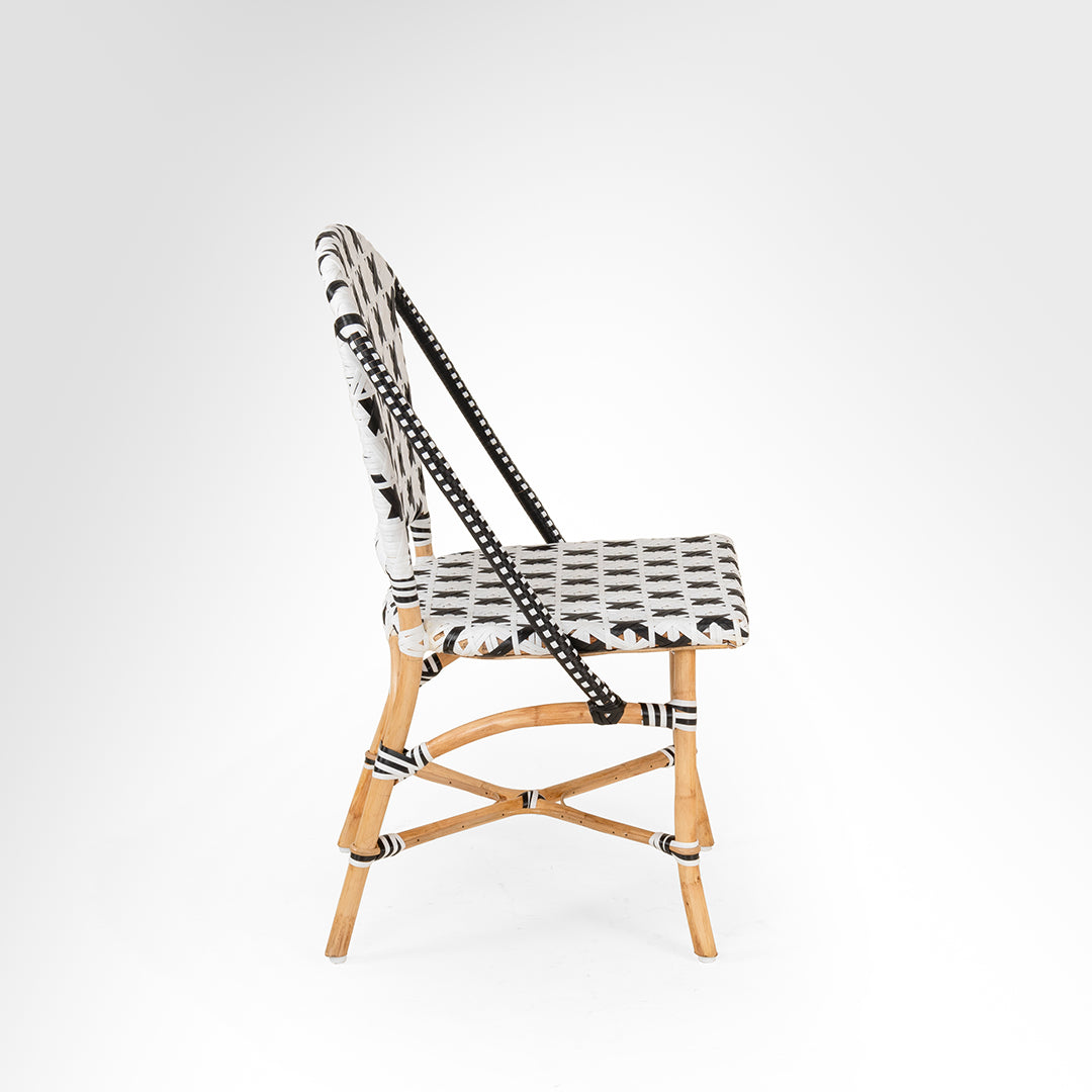 X Popsicle Cane Chair - W: 18’’ D: 19’’ TH: 38’’ SH: 19’’ / Black and White / Cane Frame and PVC Weaving - Outdoor