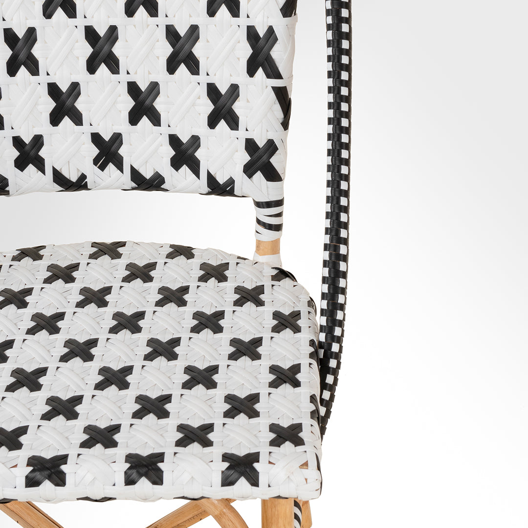 X Popsicle Cane Chair - W: 18’’ D: 19’’ TH: 38’’ SH: 19’’ / Black and White / Cane Frame and PVC Weaving - Outdoor