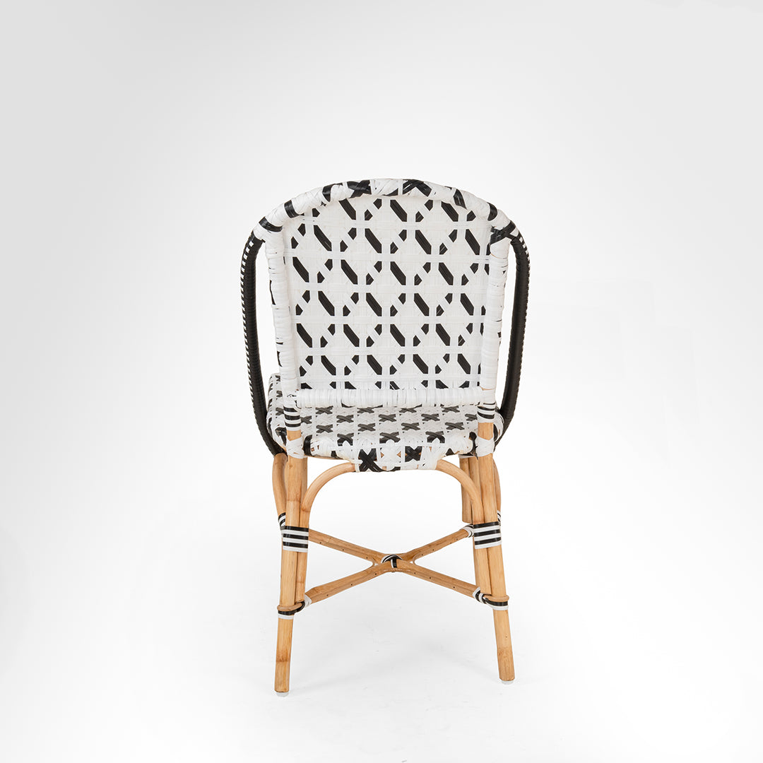 X Popsicle Cane Chair - W: 18’’ D: 19’’ TH: 38’’ SH: 19’’ / Black and White / Cane Frame and PVC Weaving - Outdoor
