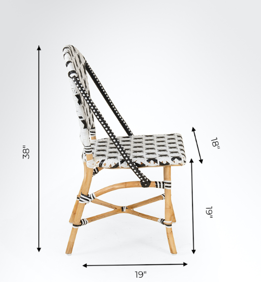 X Popsicle Cane Chair - W: 18’’ D: 19’’ TH: 38’’ SH: 19’’ / Black and White / Cane Frame and PVC Weaving - Outdoor