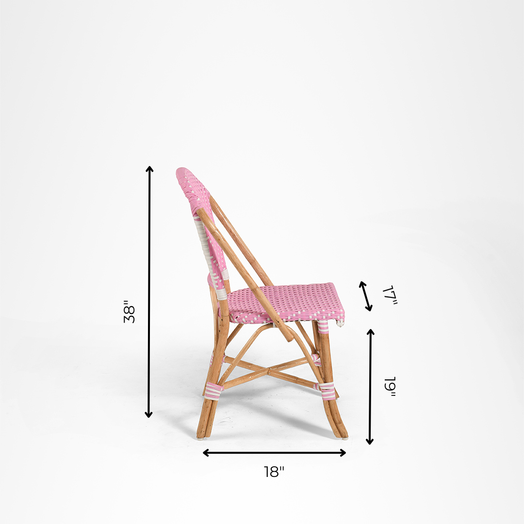 Y Popsicle Cane Chair - W: 17’’ D: 18’’ H: 38’’ SH: 19’’ / Pink and White / Cane Frame and PVC Weaving - Outdoor