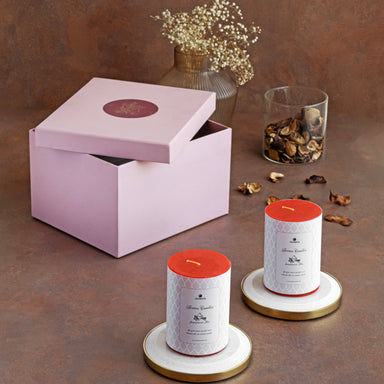 Yang Candles Plates + Aroma Candles _ Gift Box - White and Brass Gold / Stainless Steel, Marble and wax - Decor