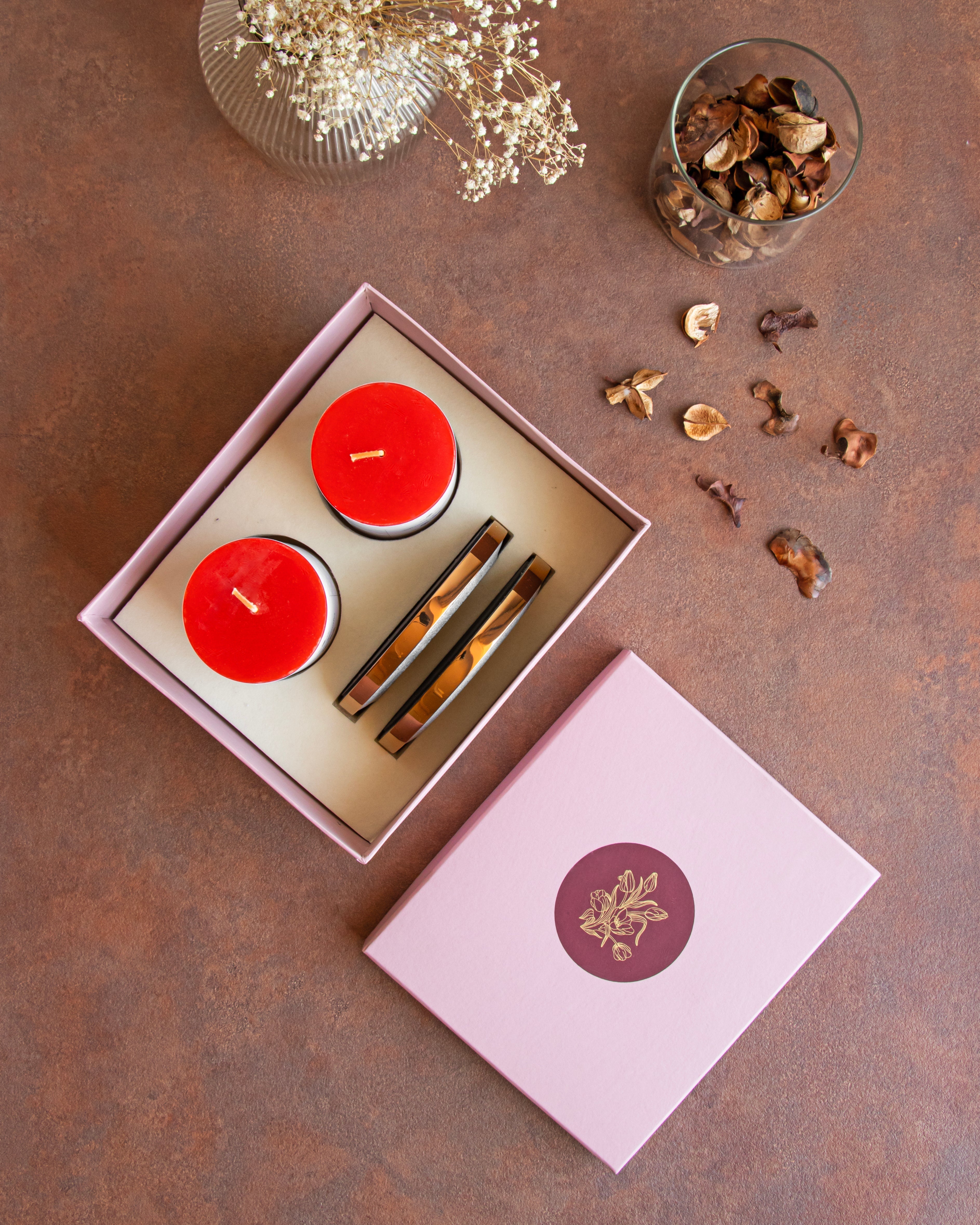 Yang Candles Plates + Aroma Candles _ Gift Box - White and Brass Gold / Stainless Steel, Marble and wax - Decor