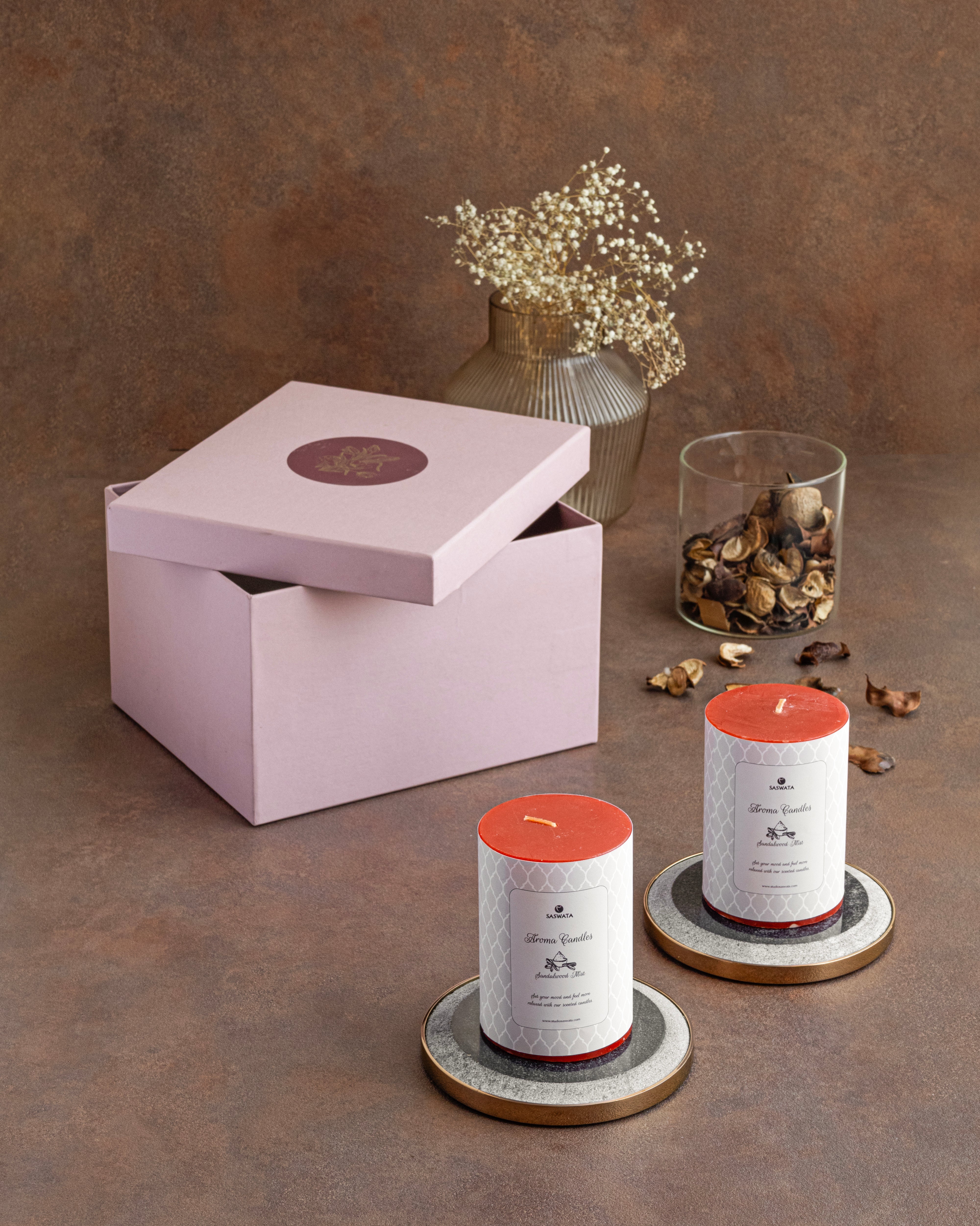 Yin Candles Plates + Aroma Candles _ Gift Box - black and rose gold / Stainless Steel, Marble and wax - Decor